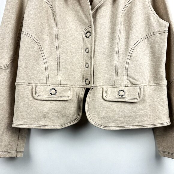 French Cuff Oatmeal Knit Blazer Jacket XL - Grommet Snap Stretch Cotton Spandex - Picture 4 of 13